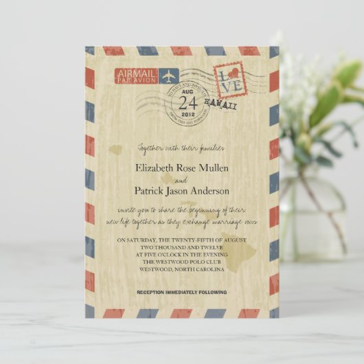 アンティークエアメールハワイ結婚式招待状 招待状 (スタンド正面)