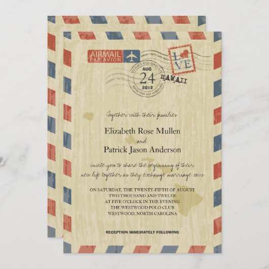 アンティークエアメールハワイ結婚式招待状 招待状 (正面/裏面)