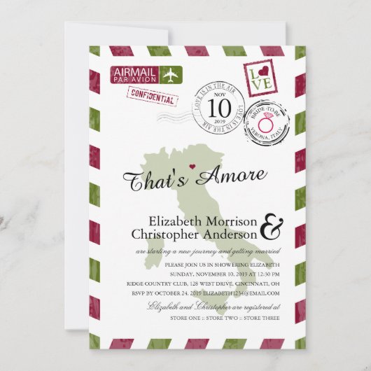 アンティークエアメールヴェローナイタリア | ブライダルシャワー 招待状 (正面)