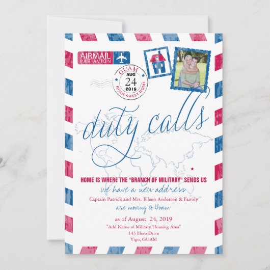 アンティークエアメール軍隊グアム移動告知 招待状 (正面)