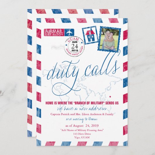 アンティークエアメール軍隊グアム移動告知 招待状 (正面/裏面)