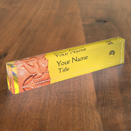 アンティークエジプトハニービーキーパーレッドイエロー デスクネームプレート (側面)