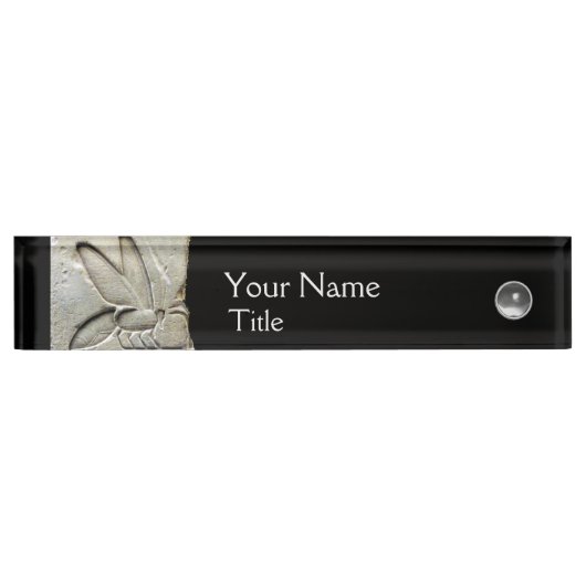 アンティークエジプトハニービー、養蜂家白黒 デスクネームプレート (正面)