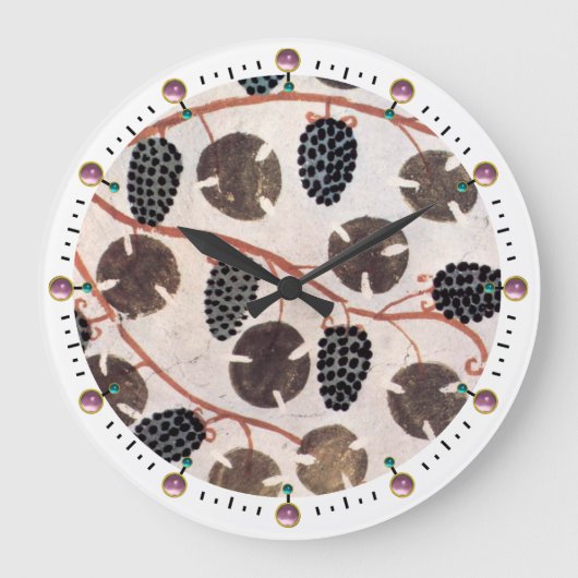 アンティークエジプトブドウとブドウつる植物 ラージ壁時計 (正面)