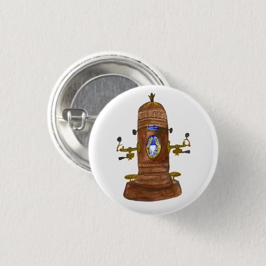 アンティークエスプレッソマシンコーヒーウォーターカラーアート 缶バッジ (正面&裏面)