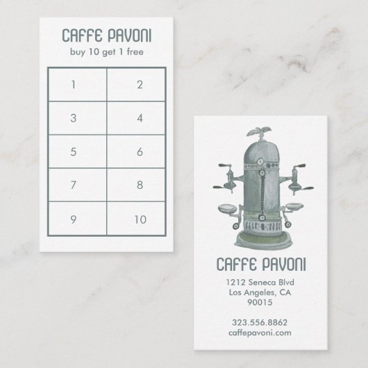 アンティークエスプレッソ機械カフェコーヒーウォーター色 ロイヤリティカード (正面/裏面)