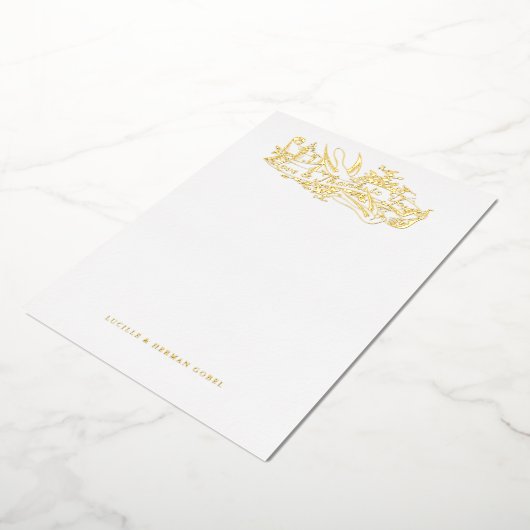 アンティークエッチングされたドームの愛と感謝していノートカード 箔招待状 (回転した状態)