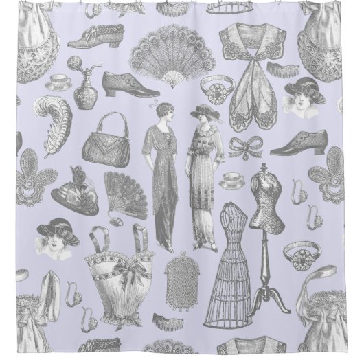 アンティークエドワーディアンヴィンテージファッションレディースパープル シャワーカーテン (正面)