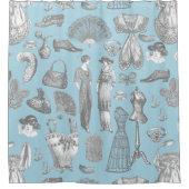 アンティークエドワーディアンヴィンテージファッションレディースブルー シャワーカーテン (正面)