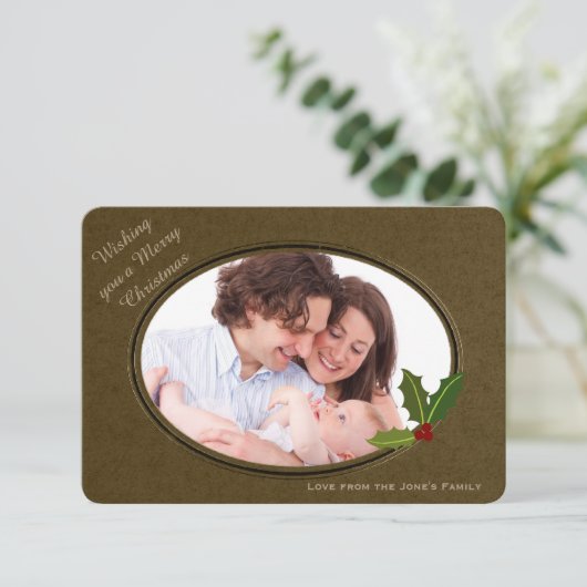 アンティークエフェクトフレームカスタムフォトクリスマス 招待状 (スタンド正面)