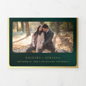 アンティークエメラルドグリーン金ゴールド中世結婚巻 三つ折り招待状 (カバー)