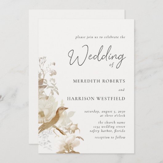 アンティークエレガンスヴィンテージ結婚フローラ 招待状 (正面/裏面)