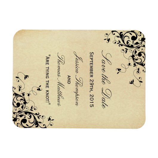 アンティークエレガントスワーズ結婚式の日付を保存 マグネット (横)