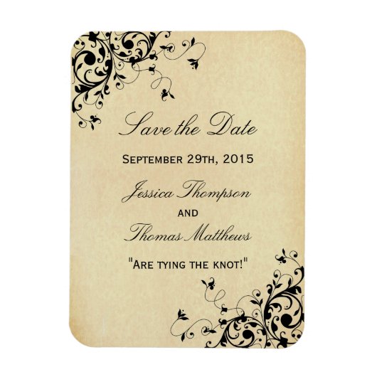 アンティークエレガントスワーズ結婚式の日付を保存 マグネット (縦)