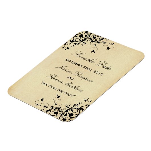 アンティークエレガントスワーズ結婚式の日付を保存 マグネット (左側)