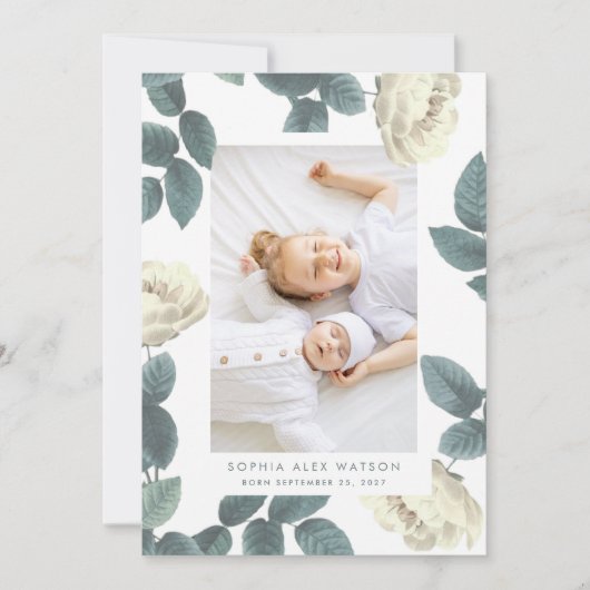 アンティークエレガントバラフォトガールベビー誕生 案内状 (正面)