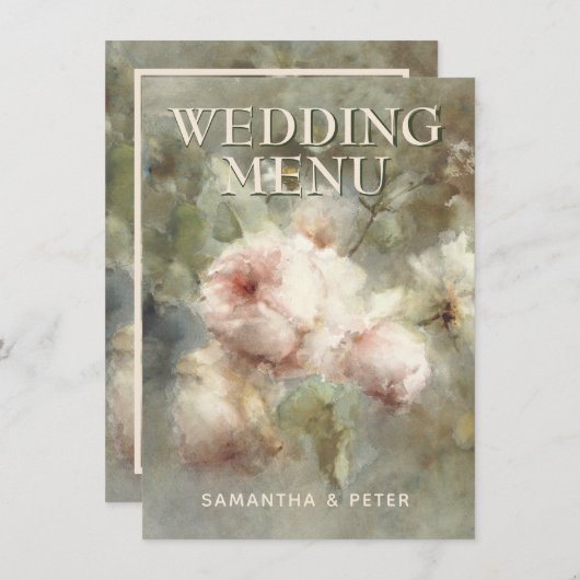 アンティークエレガントバラ、ソフトピンク水色フローラ メニュー (正面/裏面)