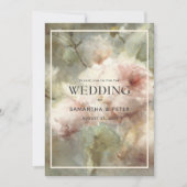 アンティークエレガントバラ、ソフトピンク水色フローラ 招待状 (正面)