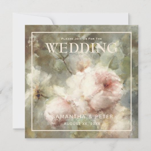 アンティークエレガントバラ、ソフトピンク水色フローラ 招待状 (正面)