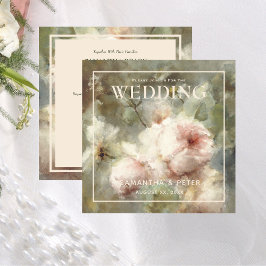 アンティークエレガントバラ、ソフトピンク水色フローラ 招待状
