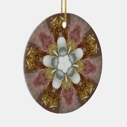 アンティークエレガントピンクシルバーグレー金ゴールド白花 セラミックオーナメント (右)
