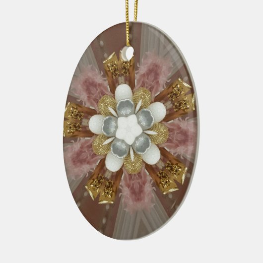 アンティークエレガントピンクシルバーグレー金ゴールド白花 セラミックオーナメント (左)