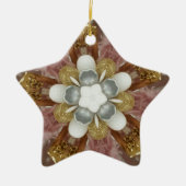 アンティークエレガントピンクシルバーグレー金ゴールド白花 セラミックオーナメント (正面)