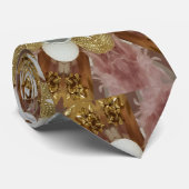 アンティークエレガントピンクシルバーグレー金ゴールド白花 ネクタイ (ロール)