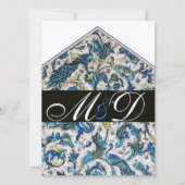 アンティークエレガントフロレンチンブルーフローラモノグラム 招待状 (正面)