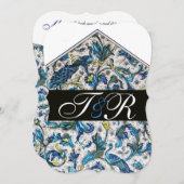 アンティークエレガントフロレンチンブルーフローラモノグラム 招待状 (正面/裏面)