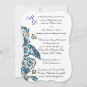 アンティークエレガントフロレンチンブルーフローラモノグラム 招待状 (裏面)