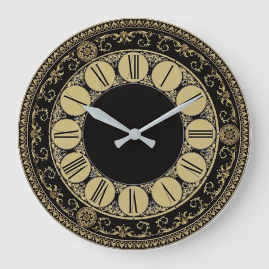 アンティークエレガントブラックと金ゴールド ラージ壁時計 (正面)
