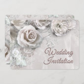 アンティークエレガントホワイトローズ結婚式招待状 招待状 (正面/裏面)