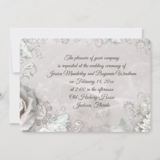 アンティークエレガントホワイトローズ結婚式招待状 招待状 (裏面)