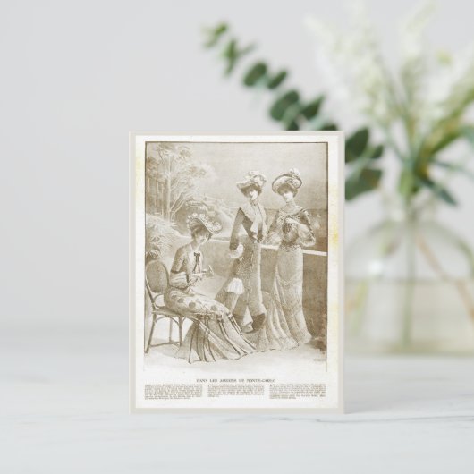アンティークエレガントヴィンテージフランスの1900ファッションベージュ ポストカード (スタンド正面)