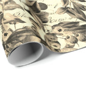 アンティークエレガント金ゴールドベージュベリフランスのスクリプト ラッピングペーパー (ロールコーナー)