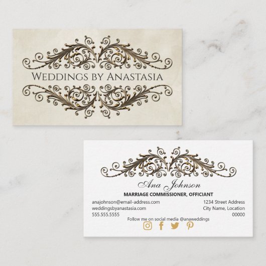 アンティークエレガント金ゴールド旋回ヴィンテージ紙 名刺 (正面/裏面)