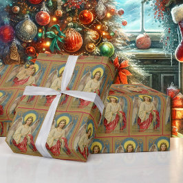 アンティークエンジェルクリスマスグリーティングスーペリアルクオリティ ラッピングペーパー