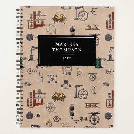 アンティークエンジニアリングの機械的科学的パターン プランナー手帳 (正面)