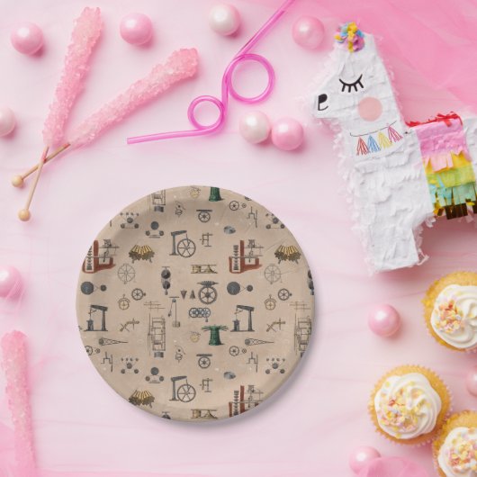 アンティークエンジニアリングの機械的科学的パターン ペーパープレート (パーティー)