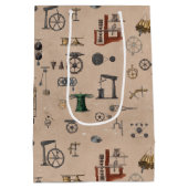 アンティークエンジニアリングの機械的科学的パターン ミディアムペーパーバッグ (裏面)