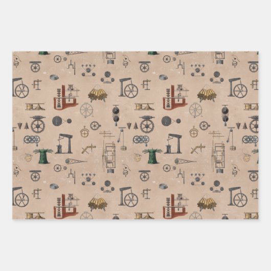 アンティークエンジニアリングの機械的科学的パターン ラッピングペーパーシート (正面3)