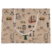 アンティークエンジニアリングの機械的科学的パターン ラージペーパーバッグ (正面)