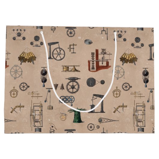 アンティークエンジニアリングの機械的科学的パターン ラージペーパーバッグ (裏面)