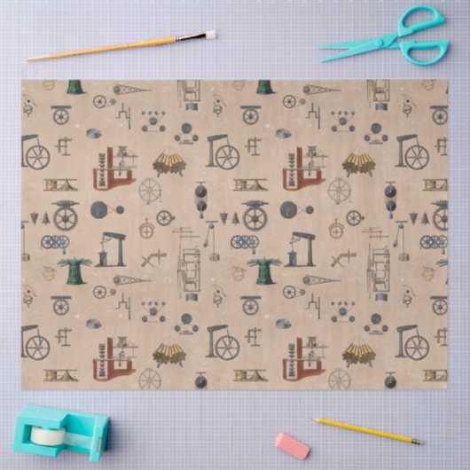 アンティークエンジニアリングの機械的科学的パターン 薄葉紙 (クラフト)