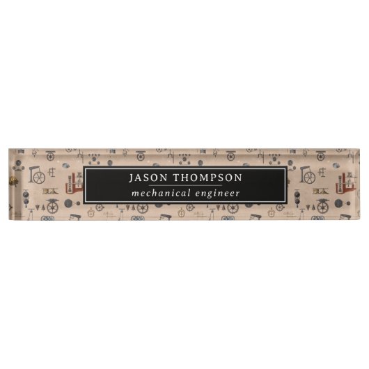 アンティークエンジニアリング機械科学カスタム デスクネームプレート (正面)