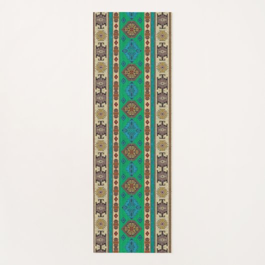アンティークオリエンタルグリーントルコオットマンキリムラグ ヨガマット (正面)