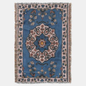 アンティークオリエンタルターキッシュペルシアカーペットブルー スローブランケット (正面縦)