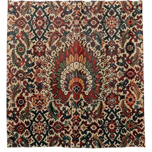 アンティークオリエンタルターキッシュペルシャカーペットラグ シャワーカーテン (正面)