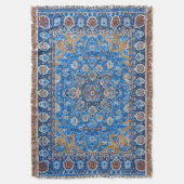 アンティークオリエンタルブルーターキッシュペルシャカーペットラグ スローブランケット (正面縦)